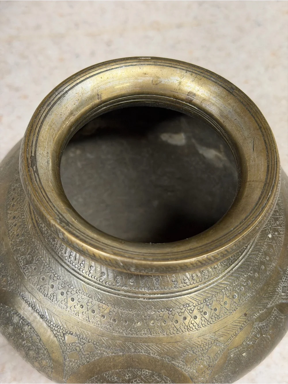 Antique Indian Brass Water Jar Vase 5” Tall